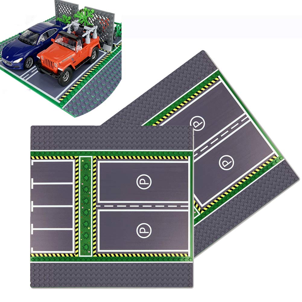 Parking Lot Baseplate 10' X 10' - Building Brick Base Plate Compatible For All Major Brands,For City Roads, Towns And Garages Kids Blocks Toy (2 Parking Lot Baseplate)