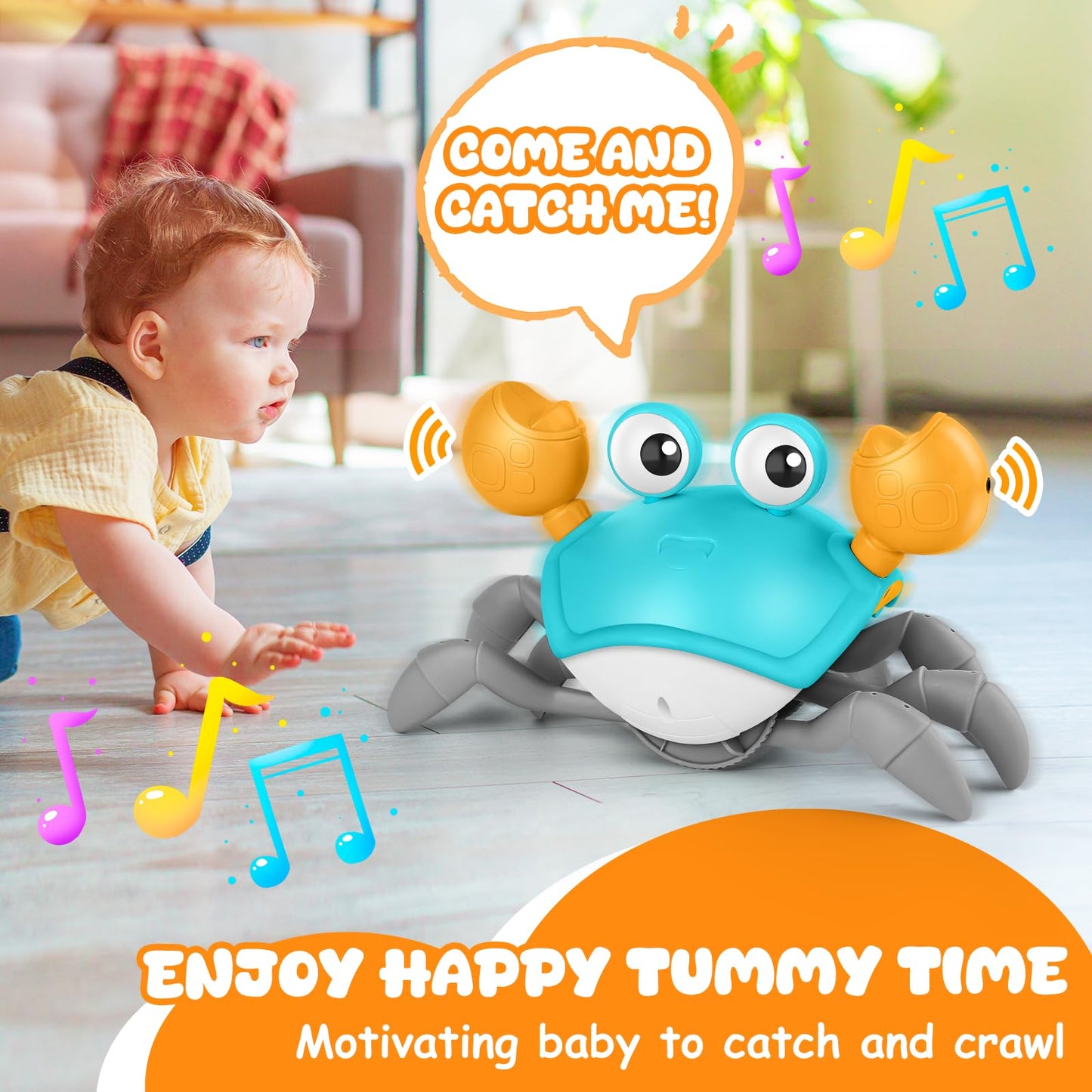 Crawling Crab Baby Toy, Upgraded Tummy Time Gifts For Newborn Babies 3-6 6-12 Month, Light-Up Walking Dancing Moving Crab With M