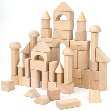 Timfuis Wooden Building Blocks Set, 80 PCS Natural Wood Stacking Block Toy with Carrying Bag, Montessori Learning Birthday Gifts