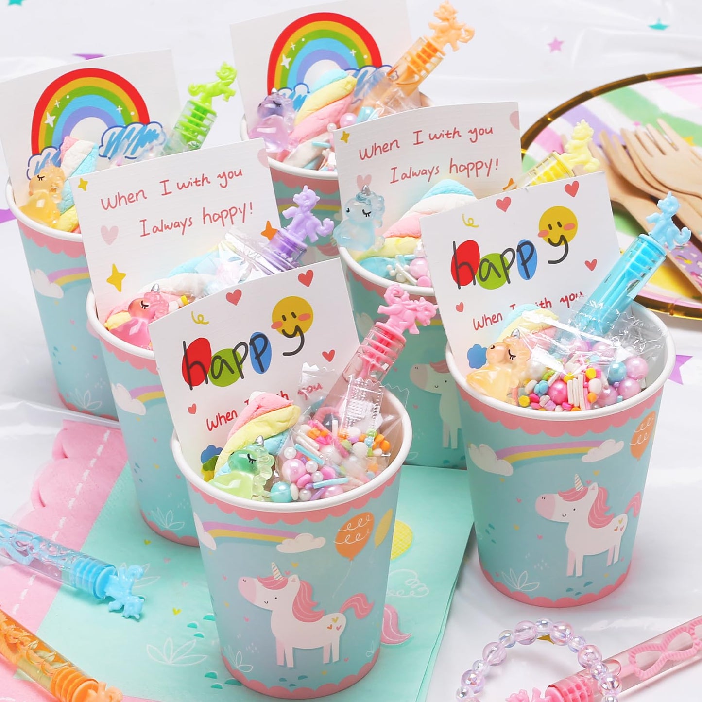 Cawiew 32 Piece Mini Unicorn Bubble Wand Set - Plastic Party Favors for Kids, Toddler Birthday Decor, Gift Box Included