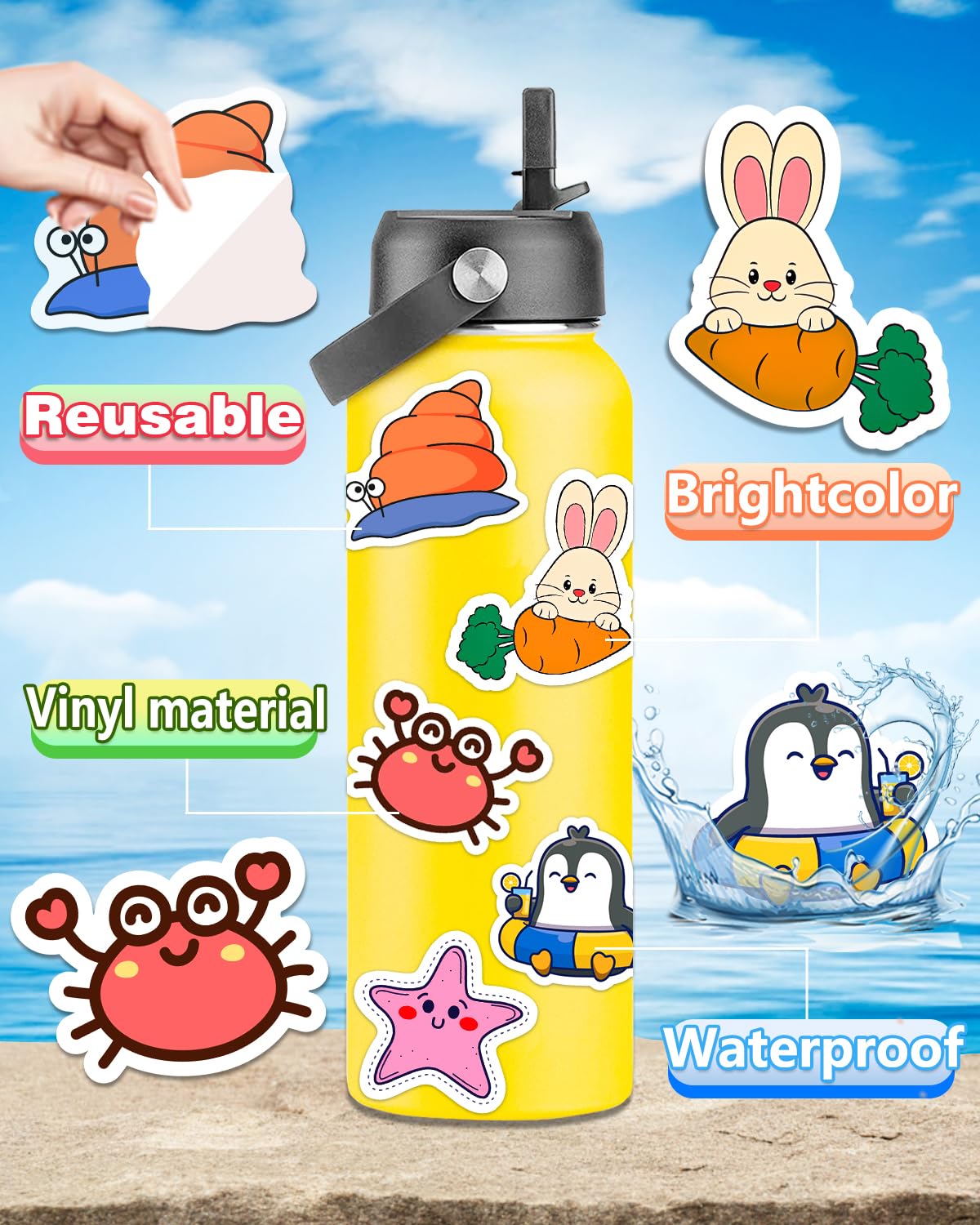 Apakkai 600 Pcs Cute Stickers For Kids, Water Bottle Stickers For Teens, Kawaii Vinyl Phone Laptop Skateboard Animal Waterproof
