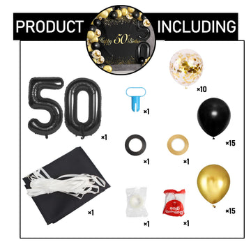Happy 50Th Birthday Balloons Black Set Decor - Cheers To 50 Years Old Party Theme Garland Banner Backdrop Decorations For Women