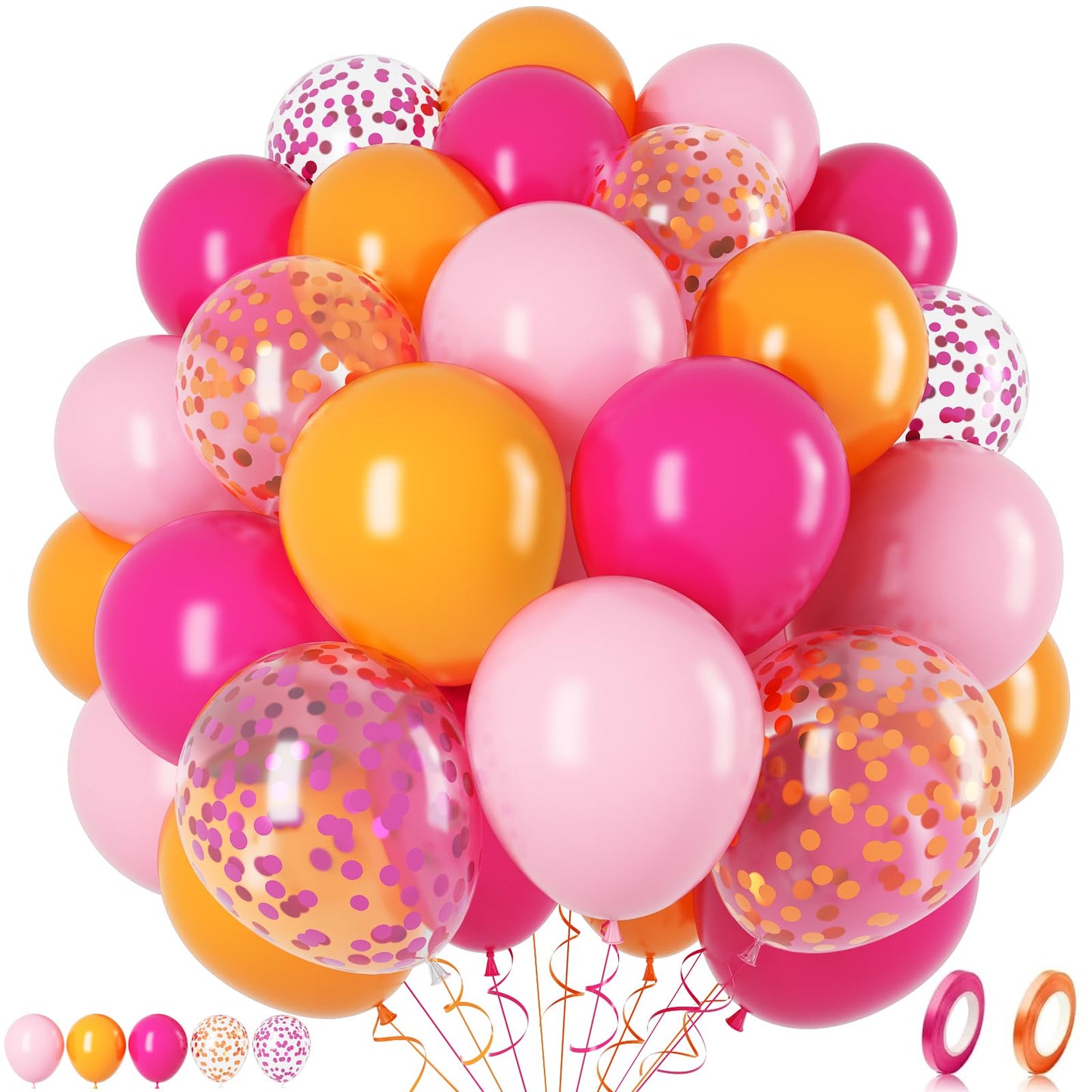Jobkoo Pink And Orange Balloons 12 Inch Orange Hot Pink Party Balloon Pastel Light Pink Orange Pink Confetti Latex Balloon For F
