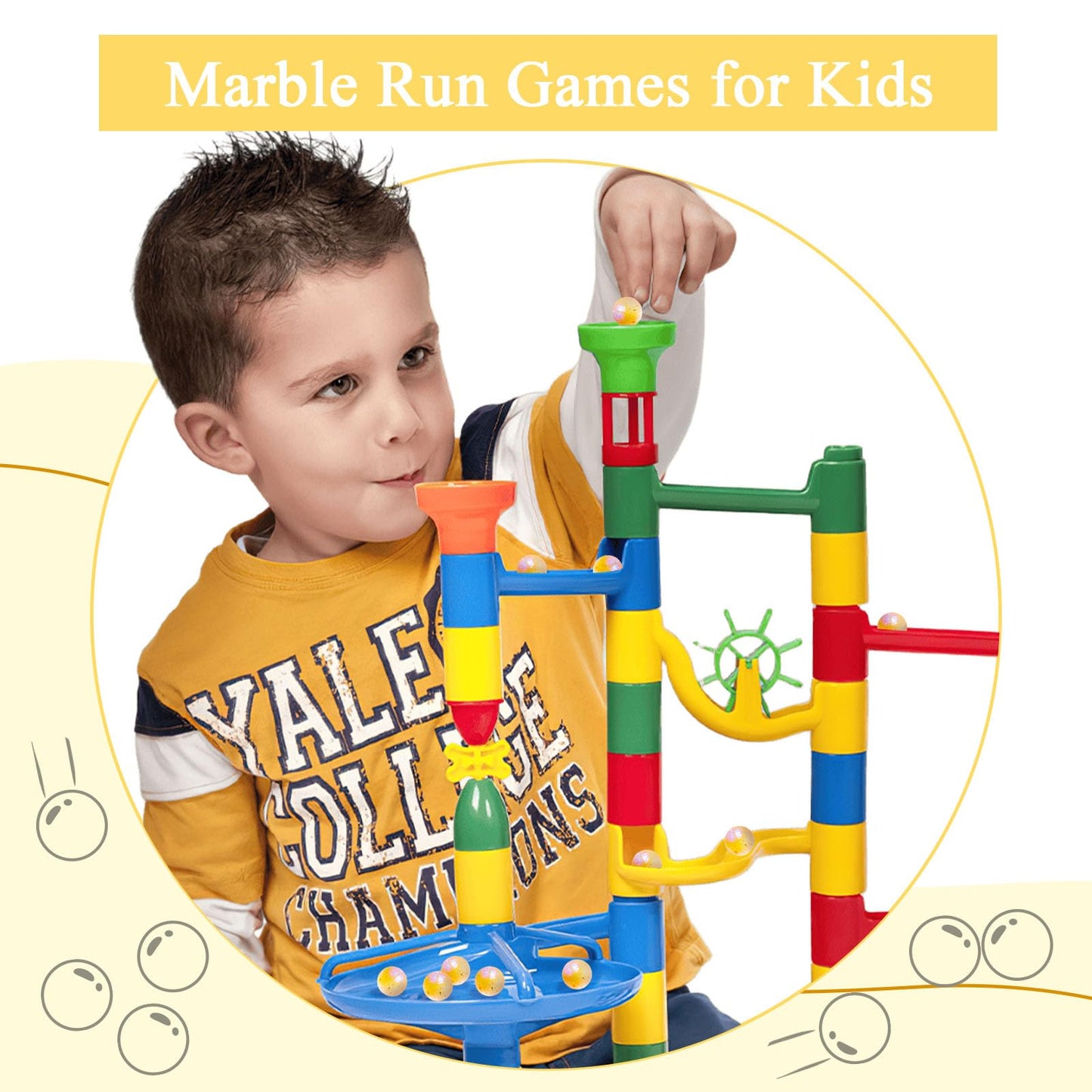 Poplay 120Pcs Glass Marbles Bulk, For Kids Marble Run Games, Vase Fillers, Yellow