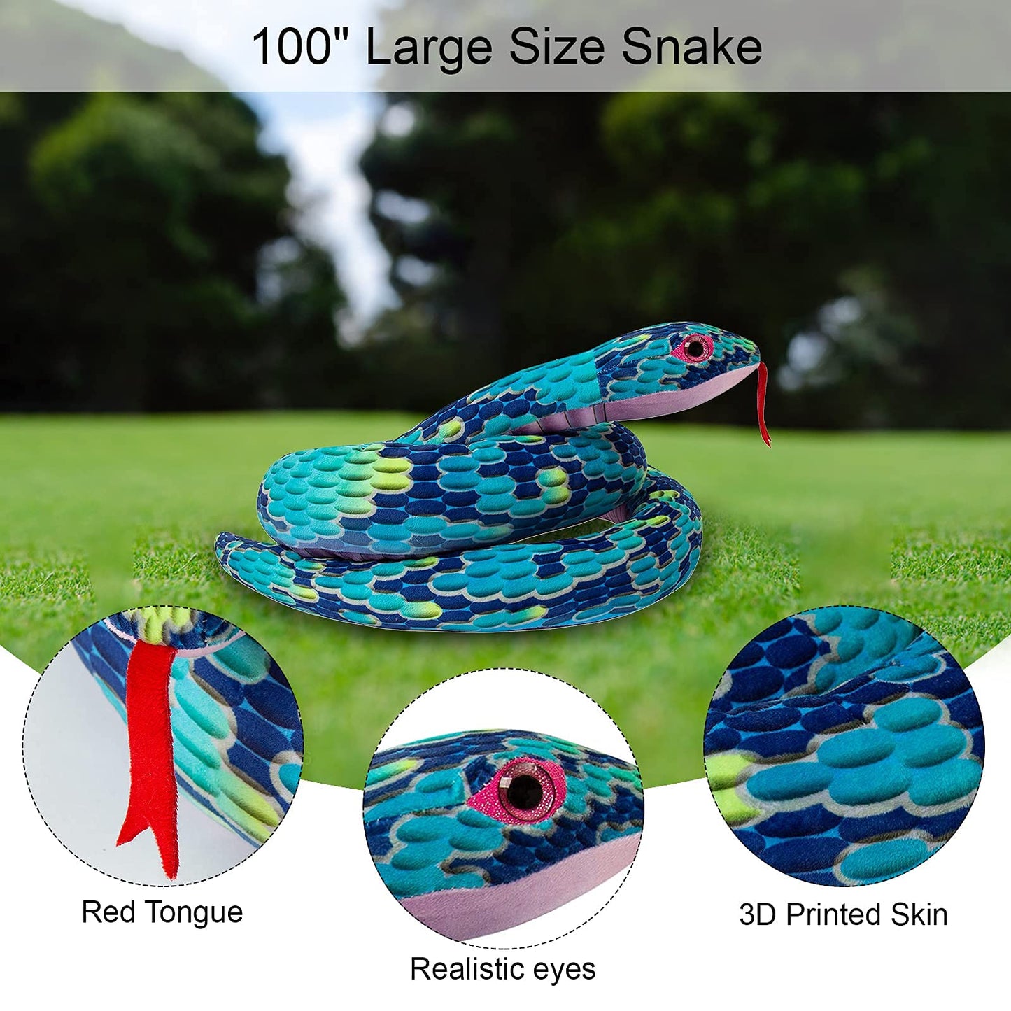 Tormays Realistic Anaonda Stuffed Animal, Large Snake Plush Toy Gifts Giant Stuffed Snake For Kids, 100 Inch Long, Blue