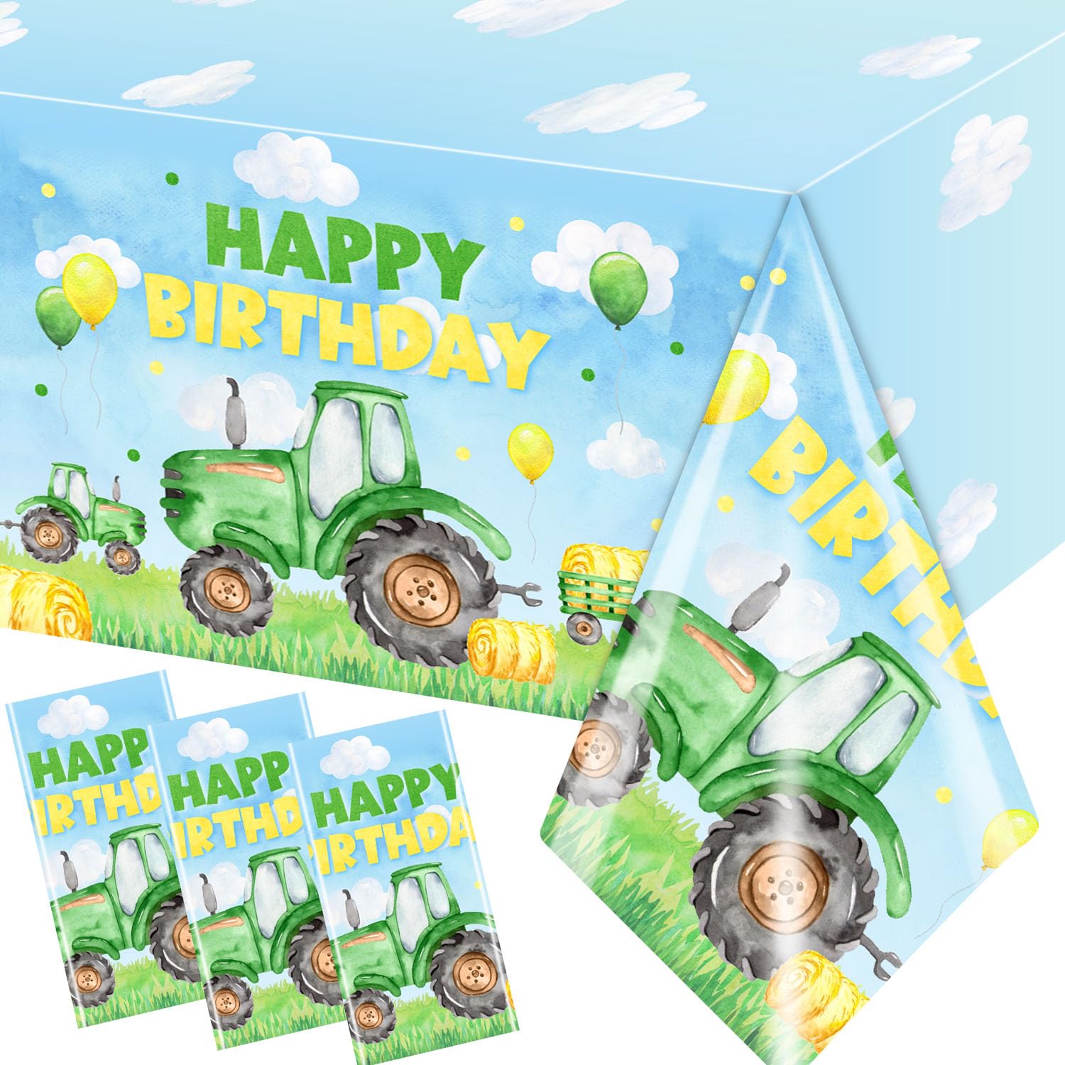 Pymurod Tractor Birthday Party Supplies 3Pcs Farm Tractor Tablecloths Happy Birthday Farm Tractor Table Cover For Kids Birthday