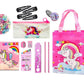 Krisus 12Pcs Unicorn Theme Stationery Set For Girls  Includes Diary, Pencil Pouch, Paper Soap, Hair Clips, Rubber Bands, Scale 