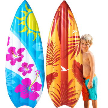 Foilswirl 2 Pcs 60'' Luau Inflatable Surfboard Hawaiian Theme Beach Pool Float Summer Tropical Blow up Pool Board Blue and Orang