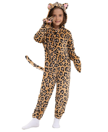 Cat Costume For Kids Cat Noir Costume Girls Onesie Black Cat Costume Child Halloween Cosplay Outfits (Cheetah, X-Small)