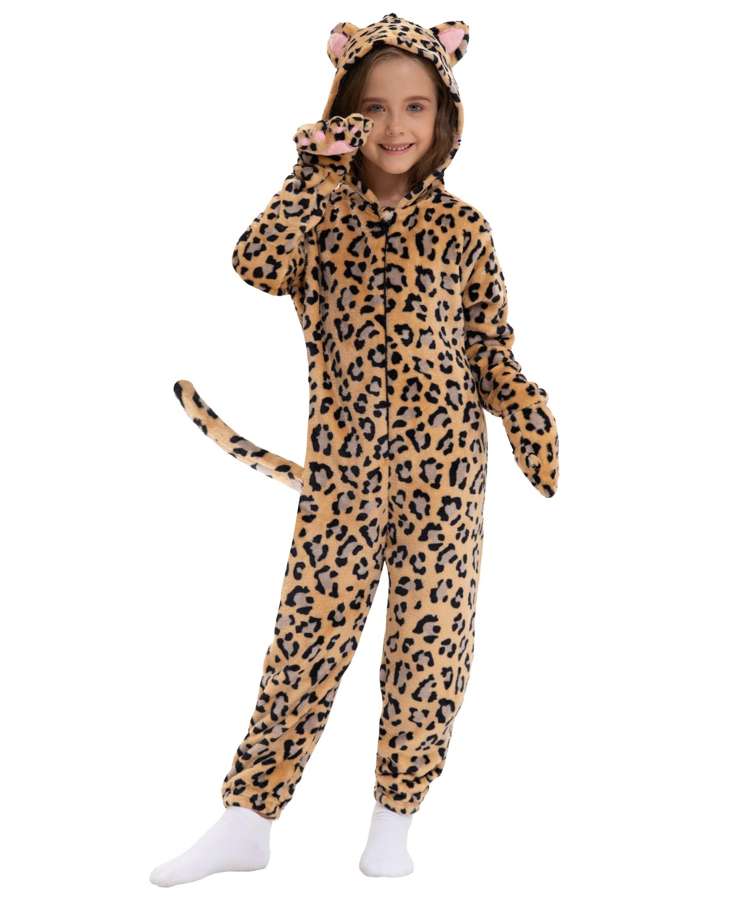 Cat Costume For Kids Cat Noir Costume Girls Onesie Black Cat Costume Child Halloween Cosplay Outfits (Cheetah, Large)