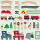 Woodenedu Wooden Train Set For Toddler - 60 Pcs- With Wooden Tracks Fits Thomas, Fits Brio, Fits Chuggington, Fits Melissa And D