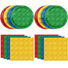 DURYGEN 40PCS Building Blocks Themed Birthday Party Decorations Building Bricks Tableware Party Paper Plates Napkins Building Bl