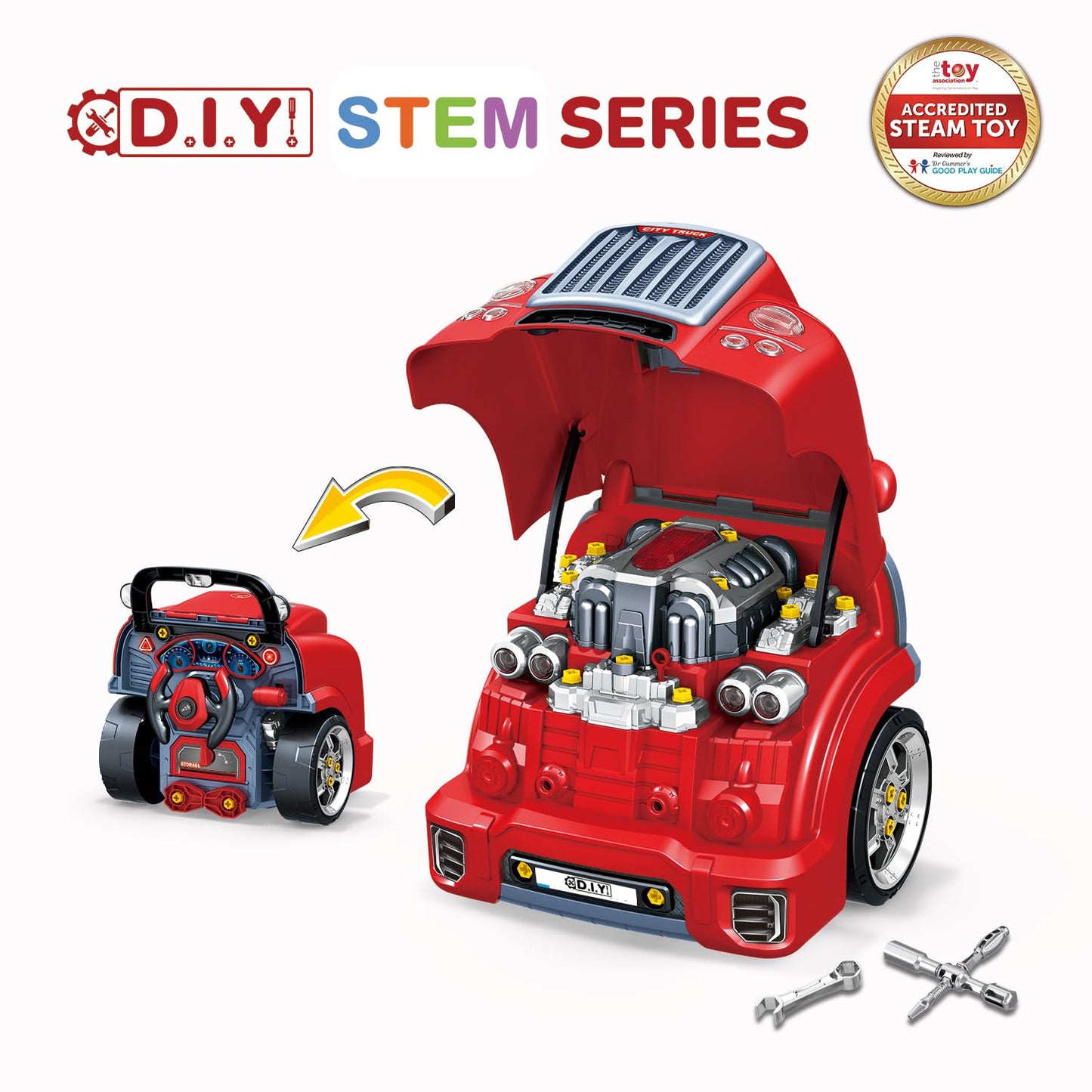 KOOL KARZ PLAYGROUND Big Truck Engine Repair Toy Set - The Ultimate Play Mechanic Experience for Kids (Red) - ACCREDITED STEAM T