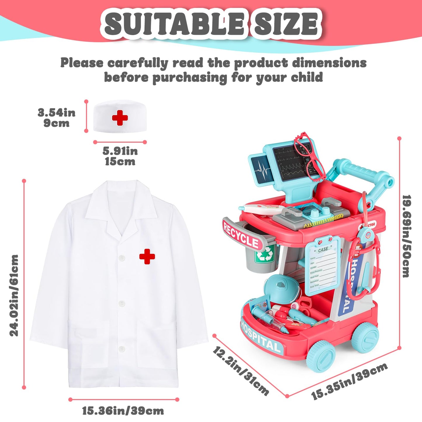deAO Toy Doctor Kit for Kids Ages 3+, Pretend Play Medical Station Set, Toddlers Doctor Role Play Costume Dress Up Playset with