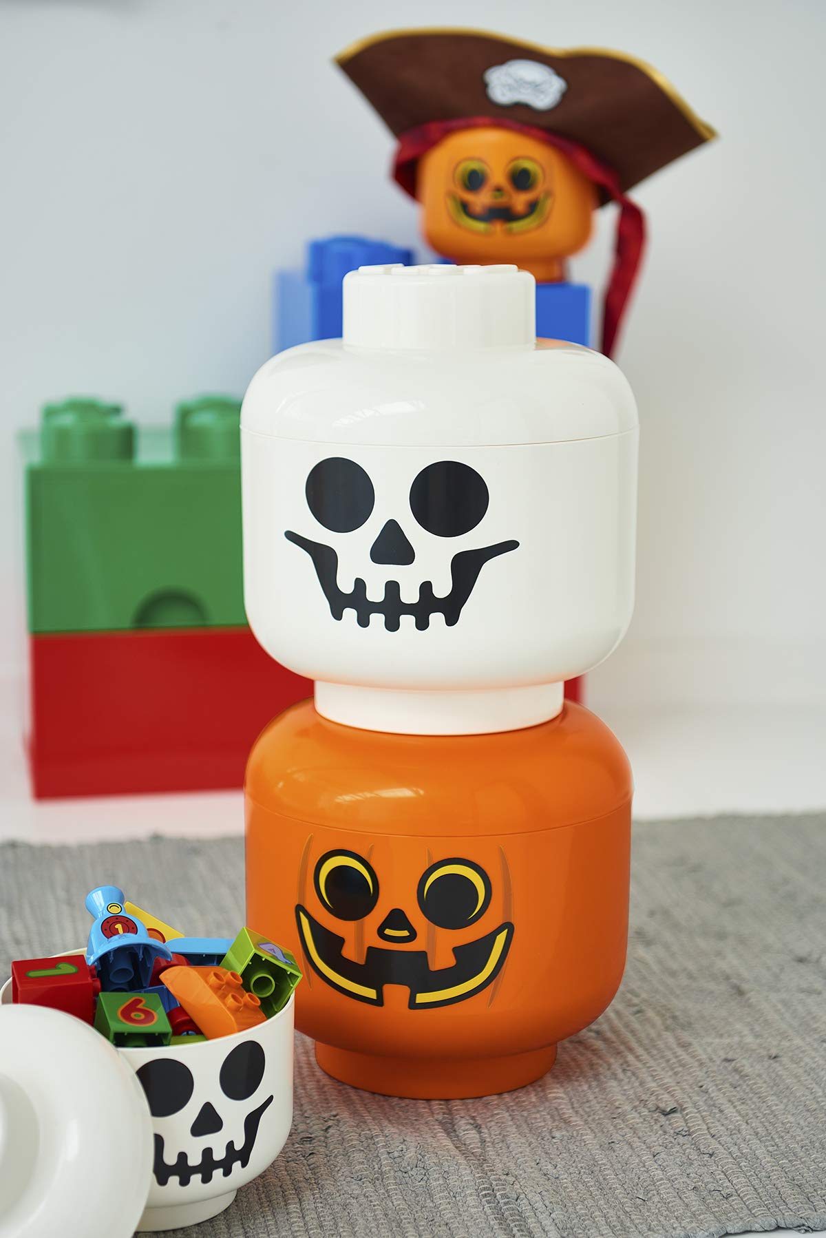 Room Copenhagen Storage Head Small - Pumpkin - Polypropylene Storage Box With Lid For Kids' Toy Storage Stackable Organizer And Fun Storage Solution Lego Toy Box