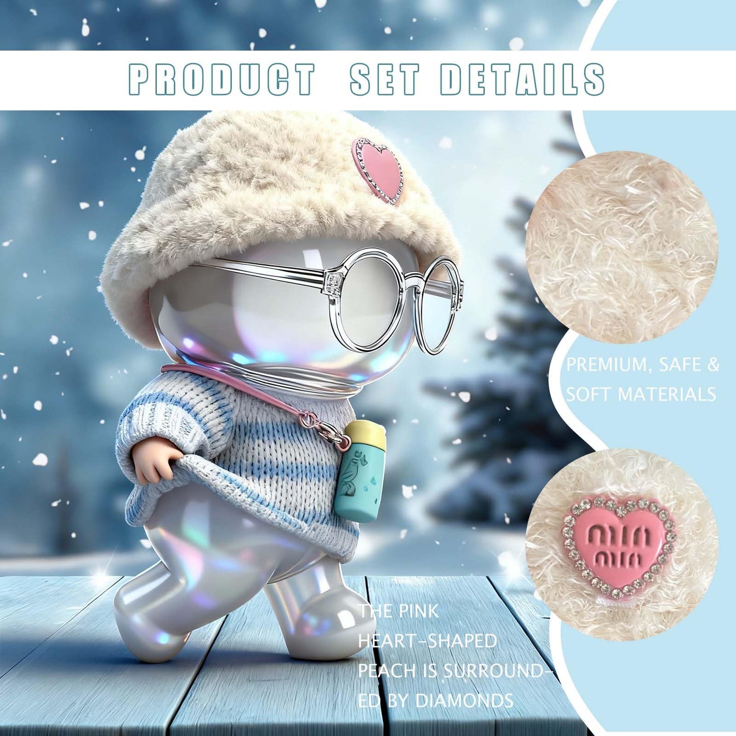 Vpdslabubu Clothes For Labubu(No Dolls) - The Set Includes 5 Accessories, Including A Heart-Shaped Velvet Hat, Glasses, A Handma