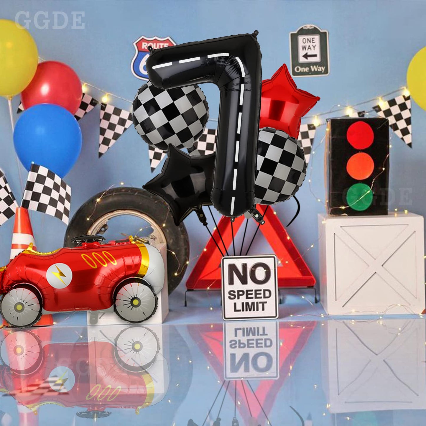 Race Car Birthday Balloons 40 Inch Racetrack Number Balloon 7 Black Boys 7St Birthday Race Car Theme Party Decor Supplies 5 Pcs