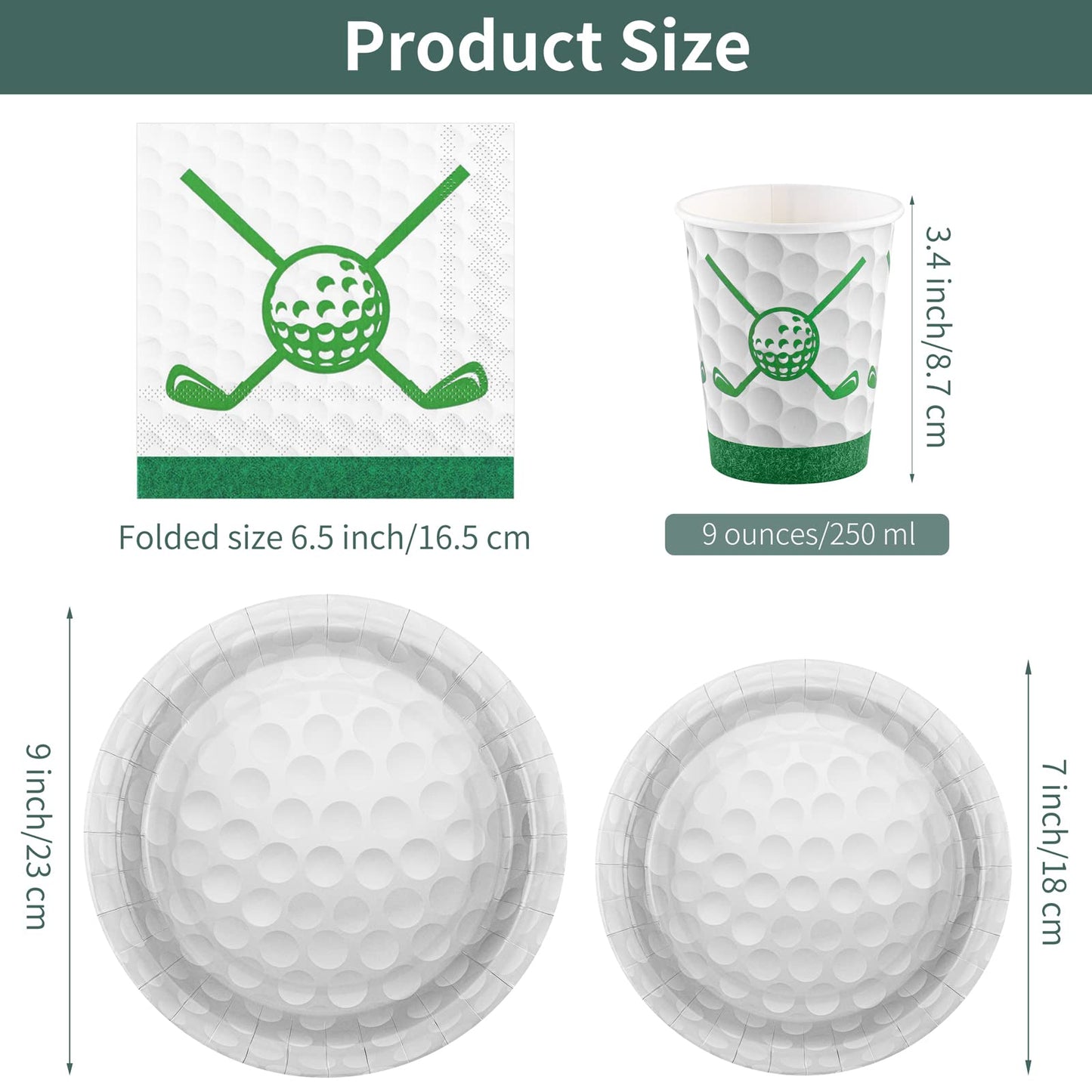 Durony 96 Pieces Golf Party Supplies Tableware Set Include Golf Paper Plates Napkins And Cups Golf Dessert Plates For Golf Sport