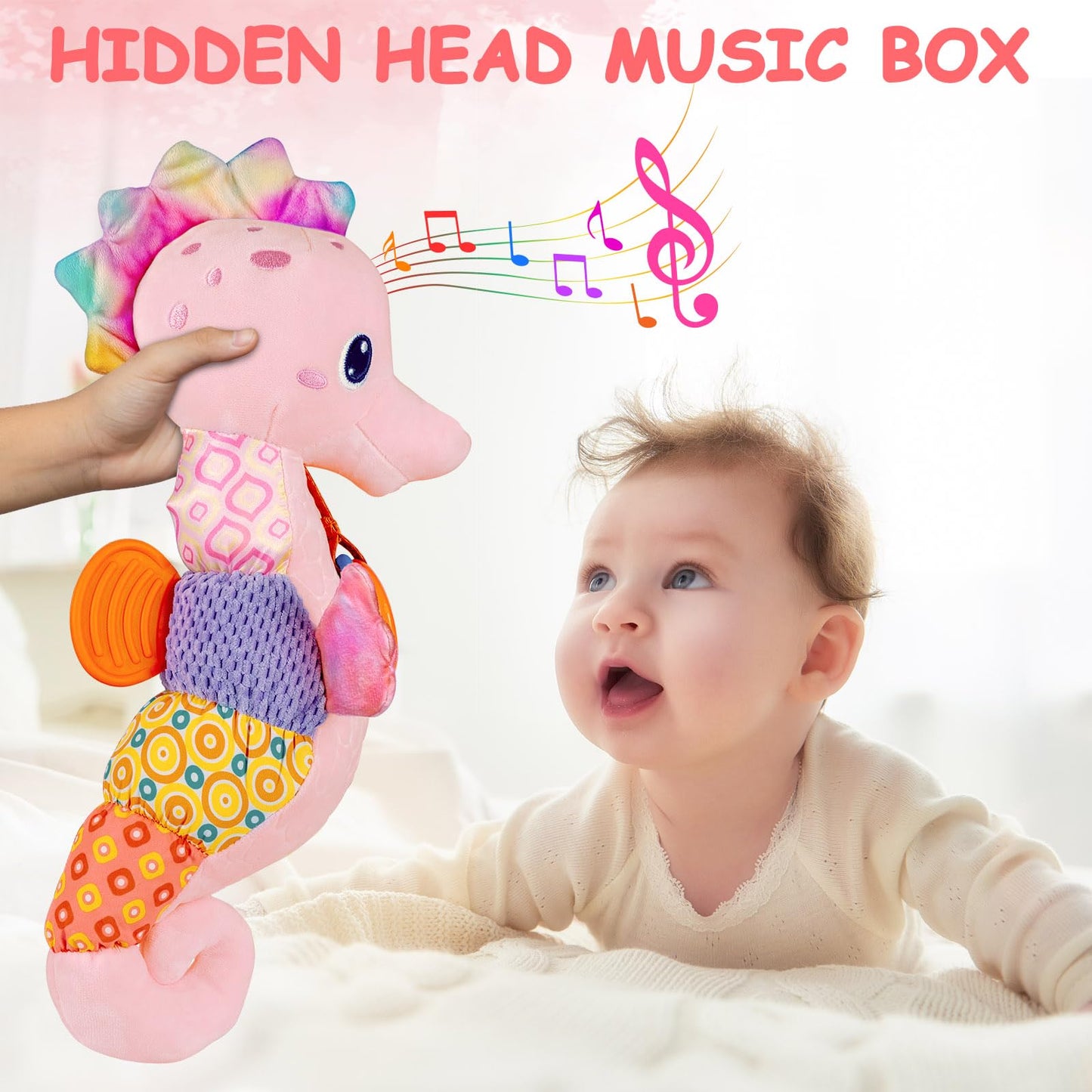 Fuzqq Baby Girl Toys 0-6 Months,Infant Musical Stuffed Animals Soft Toy With Bright Colors,Crinkle Sound Paper, Multi-Textures &