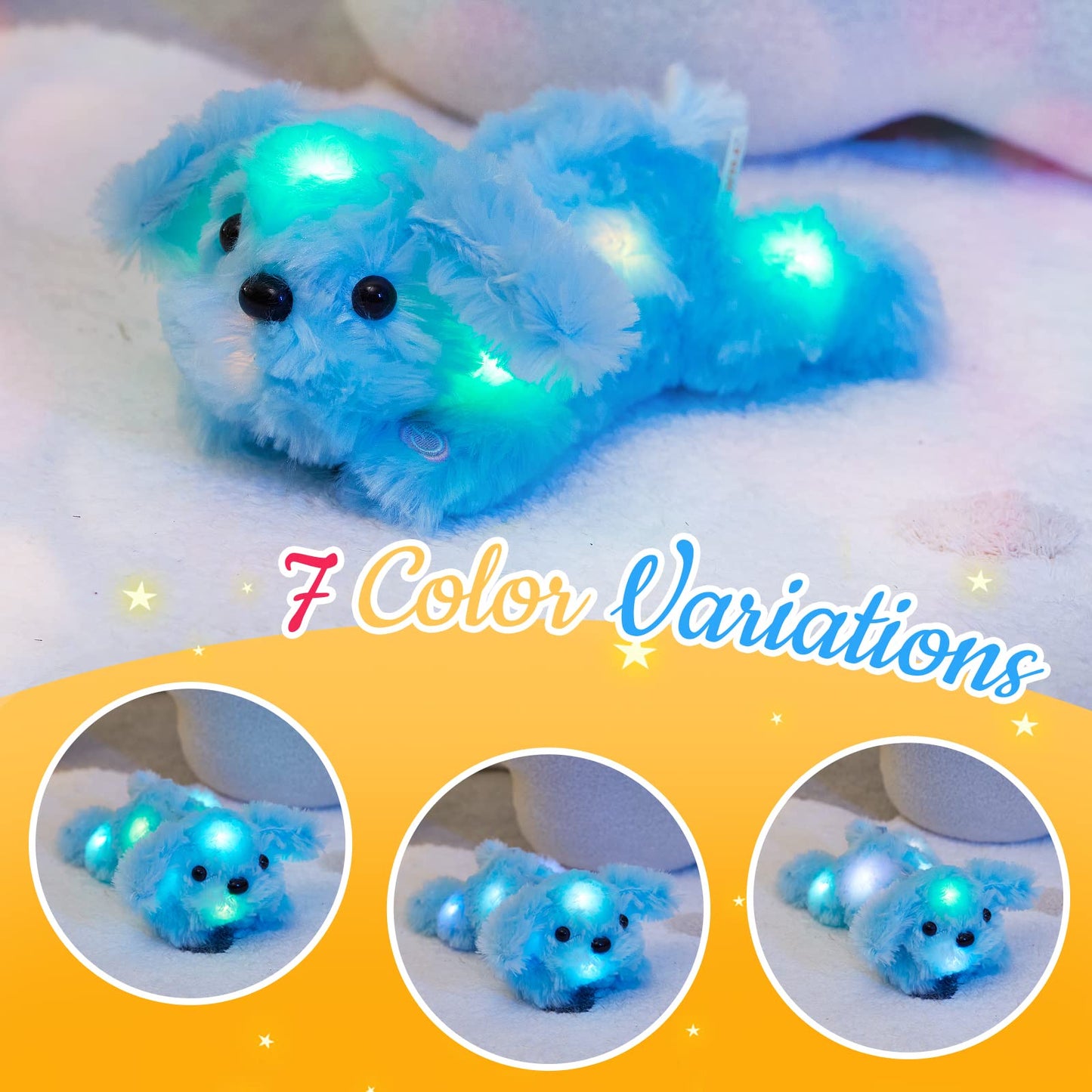 Wewill 10'' Light Up Blue Puppy Dog Led Stuffed Animal With Colorful Night Light Glow Soft Plush Toy Gifts For Kids On Christmas Birthday Valentines Day