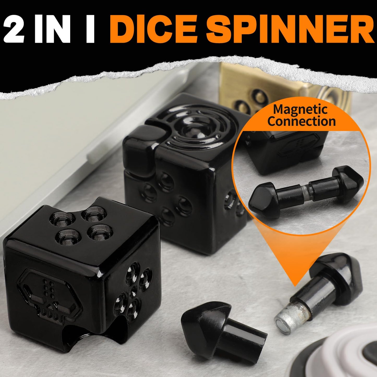 Cool Dice Infinity Cube Fidget Spinner Toy for Kid mature-themed  2-in-1 Metal Fidget Block  Finger Gyro Toy  Magnetic Desktop Toy Gift for Men Father Boy (Black)