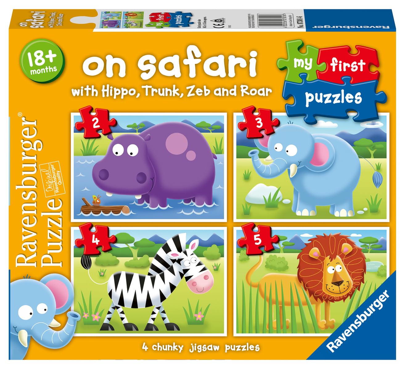 Ravensburger My First Puzzle: On Safari Jigsaw Puzzle (2-5 Pieces) - Unique Cardboard Design for Kids, Multi-Color, Model 7301