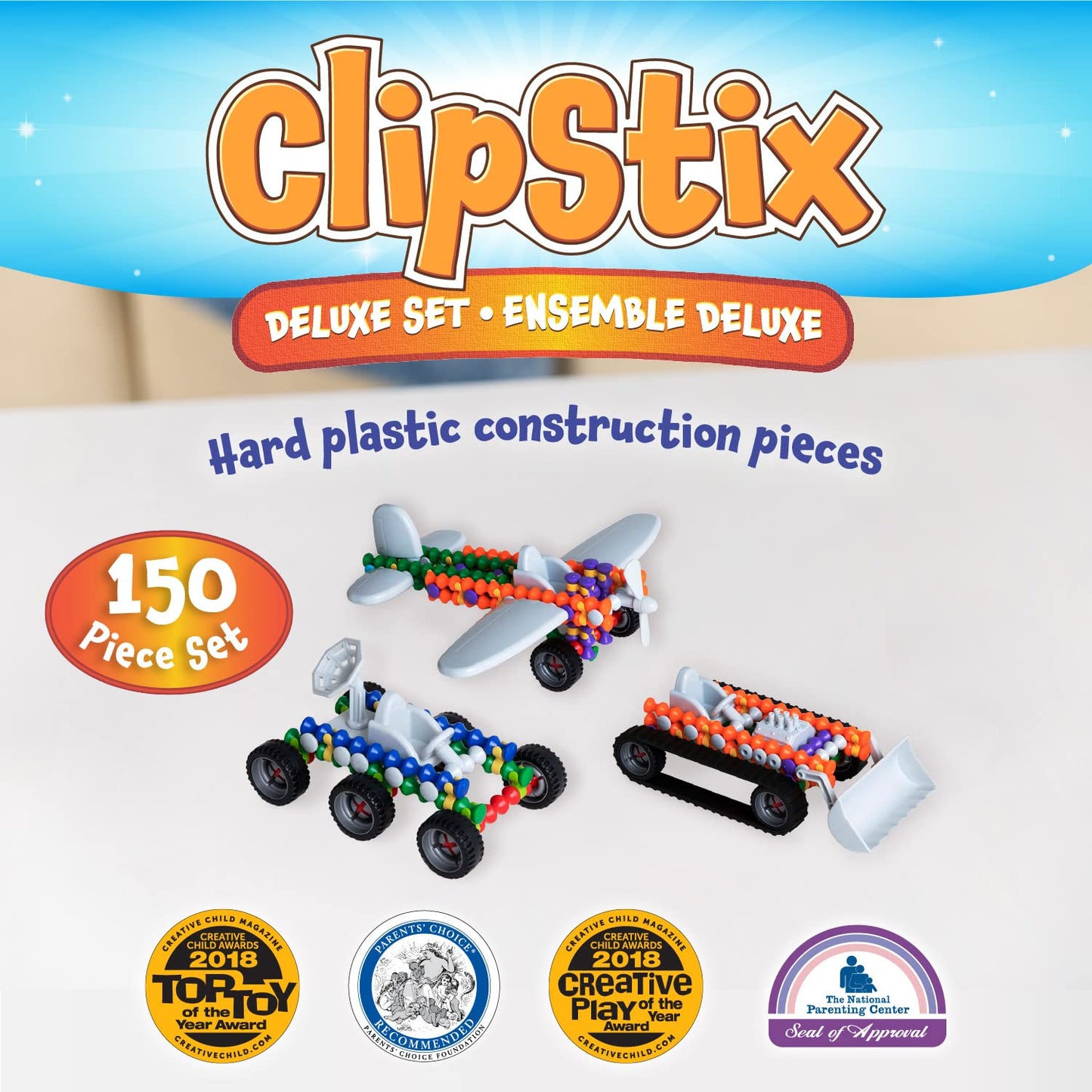POPULAR PLAYTHINGS Clipstix Deluxe Building Set, 150 Pieces, Multicolor, Plastic, Model 90101