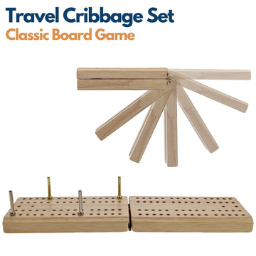 WE Games Wooden Folding Travel Cribbage Board, Small Beige with Metal Pegs, Model WDX300102