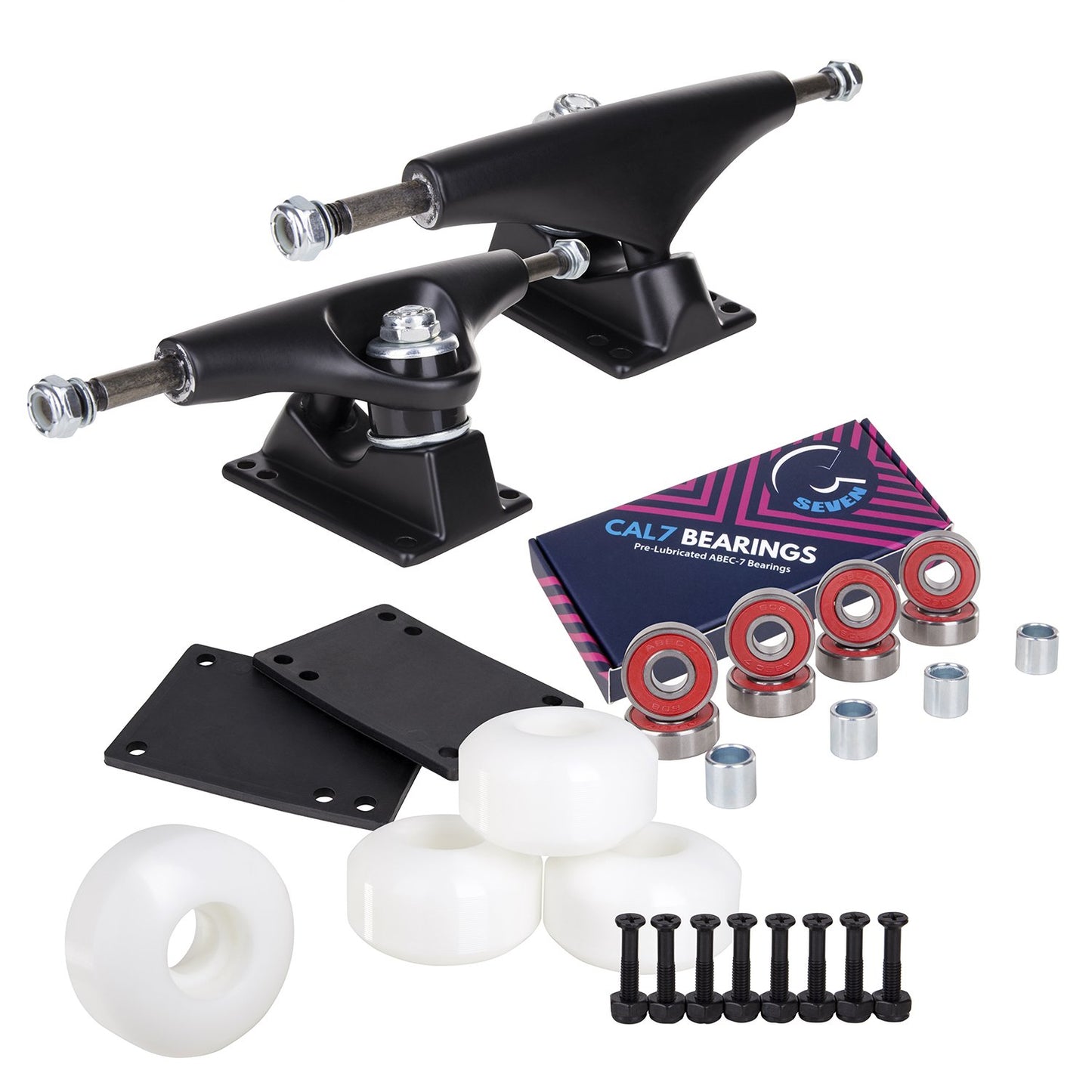 Cal 7 Cal 7 Skateboard Package Combo with 5 Inch / 129 Millimeter Trucks, 52mm 99A Wheels, Complete Set of Bearings and Steel Ha