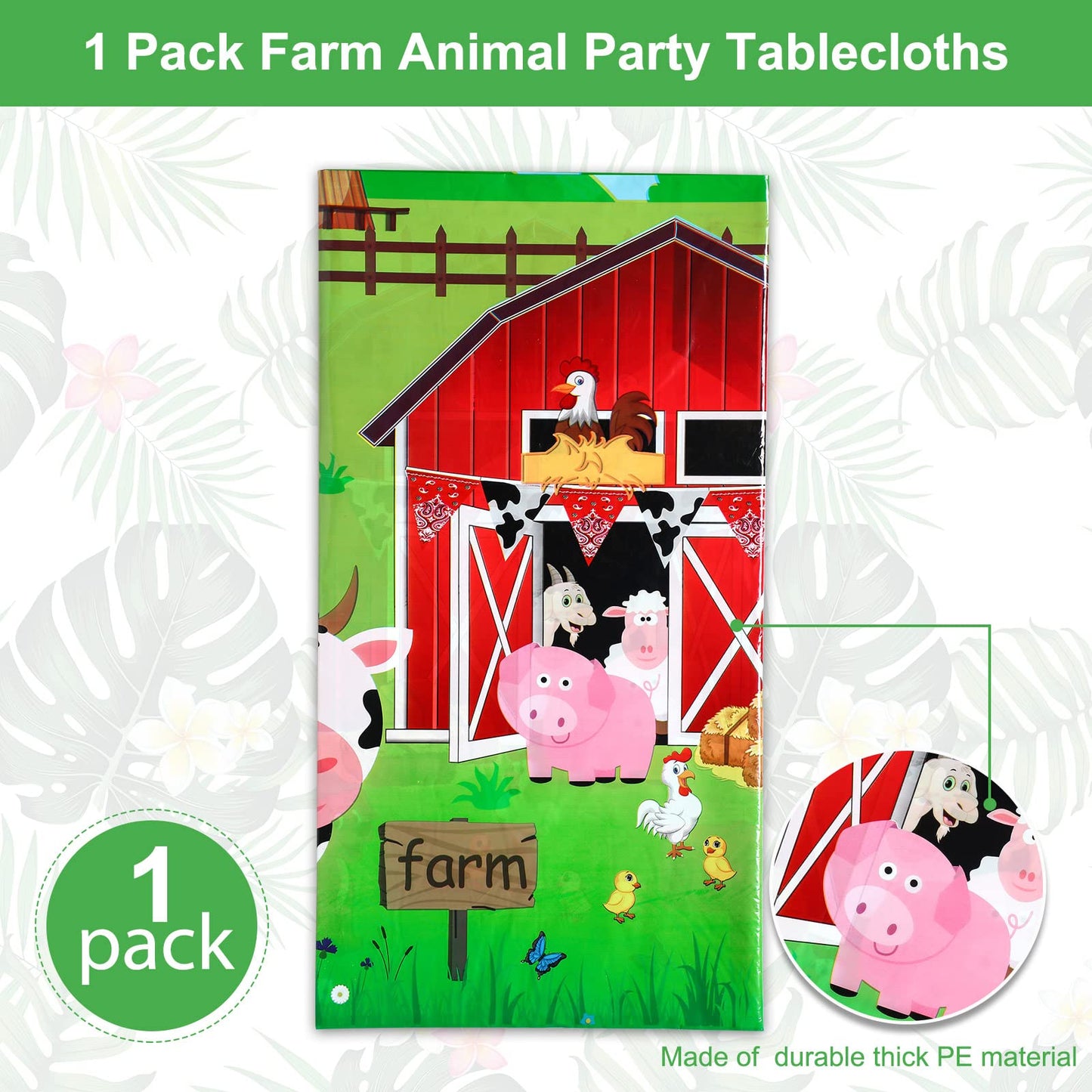 Kasyat Farm Animals Party Tablecloth Farmhouse Disposable Plastic Table Cover Barnyard Farm Animal Theme Party Decoration for Pi