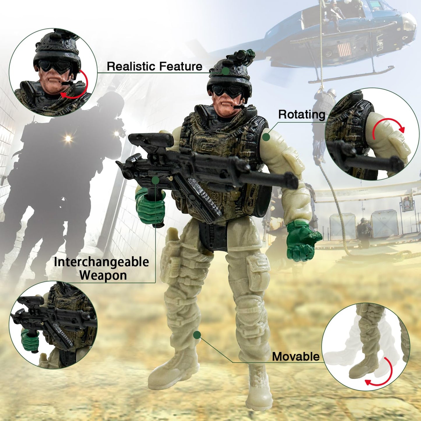 Baimiby Army Men Soldiers  12 Pcs Soldiers Toy Special Force Action Figure with  Military Soldier Playset Army Toy Set Birthday Gift for Toddler Boy 3+