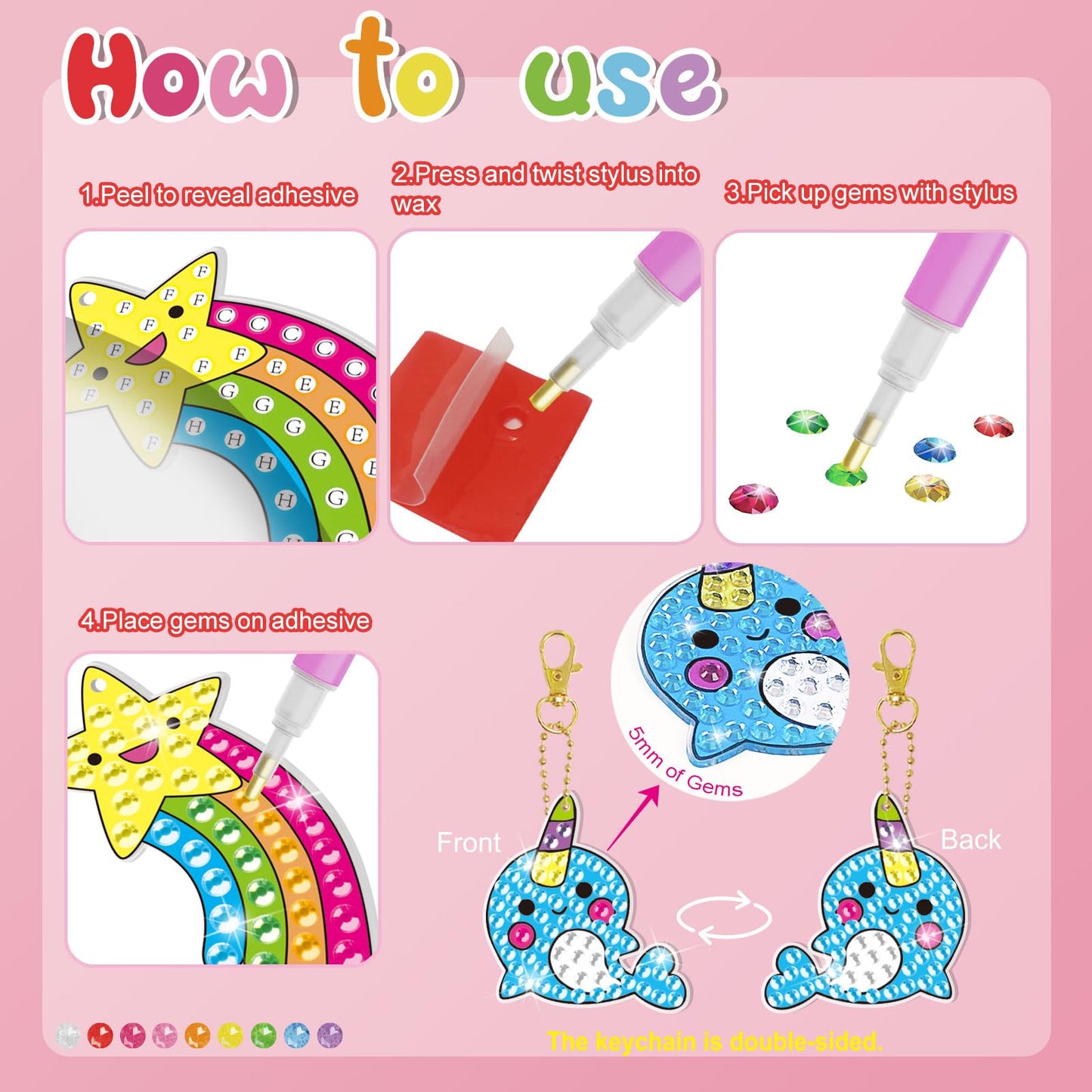 BANBBUR 16 Pcs Gem Art for Kids Age 4-8 8-12,Kids Crafts 5D Gem Diamond Art Kit with 5 Suncatchers/5 Keychains/6 Magical Sticker