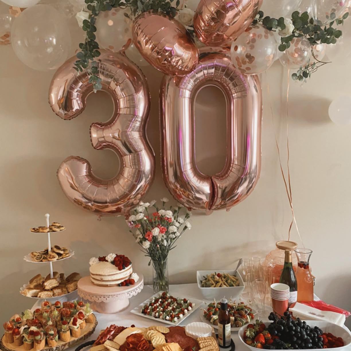 Paticool 40 Inch Rose Gold Number Balloon 3, Large Number Foil Balloons Mylar For Girl Boy Birthday Party Celebration Decoration
