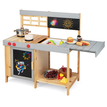 Honey Joy Mud Kitchen, Wooden Outdoor Play Kitchen For Toddlers, Removable Sink, Chalkboard, Kids Kitchen Playset, Mud Table, Pr