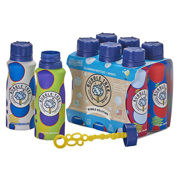 Sustainable Bubble Tree Original Refillable Bubble System Aluminum Bottles (6 Pack Of Bubble Solution Made In The Usa)