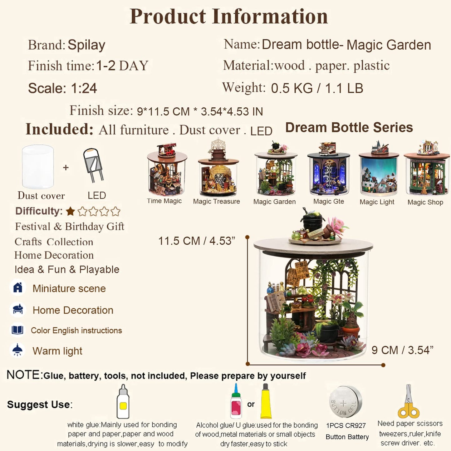 Spilay Dollhouse DIY Miniature Wooden Furniture Kit Mini Handmade Doll House Model with Dust Cover & LED 1:24 Scale Creative Woodcrafts Toys for mature-themed Friend Lover Birthday Gift B067