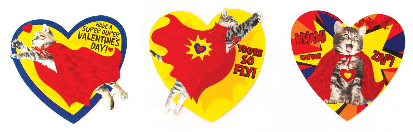 Playhouse Super Hero Kitty Shiny Foil 28 Card Valentine Exchange Box With Envelopes For Kids