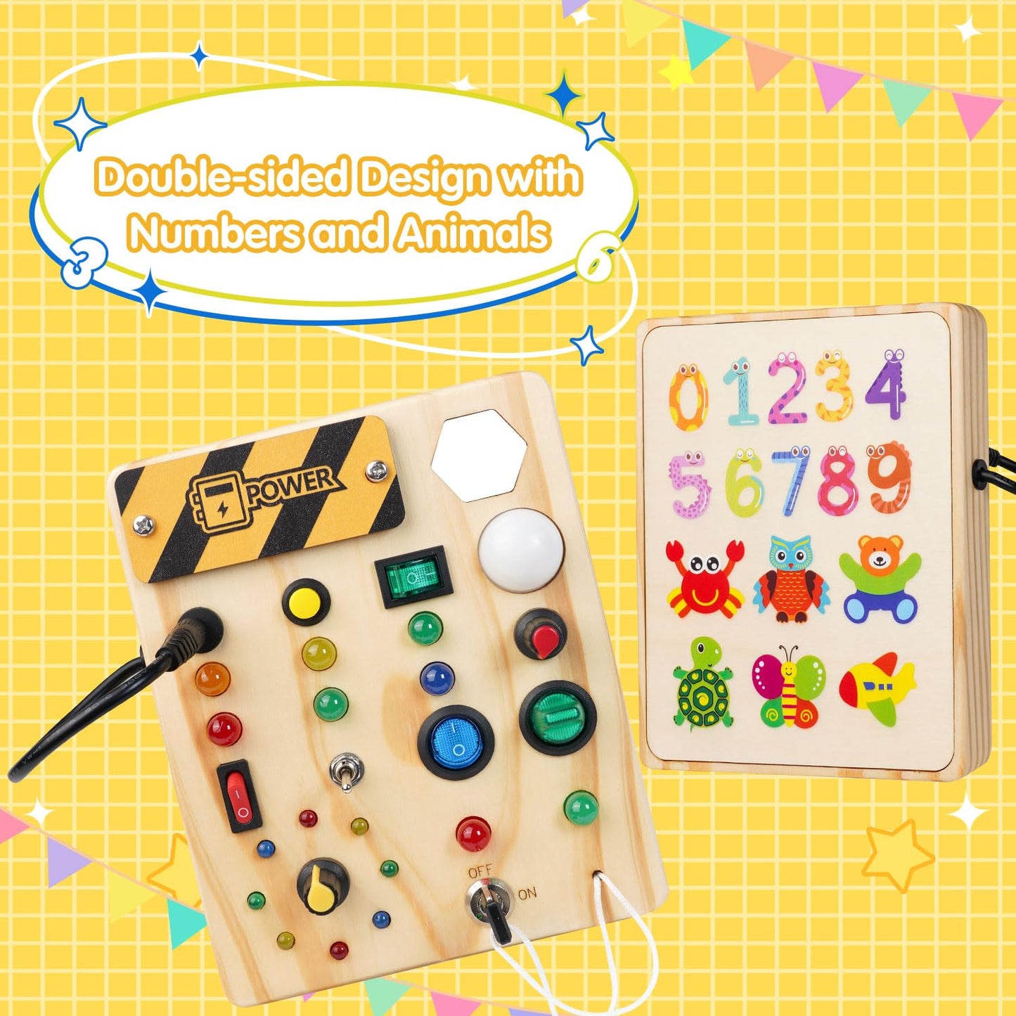 Sabdrau Montessori Busy Board Toys: Wooden Sensory Toy For Toddler With Led Light Up Switch, Educational/Christmas/Birthday Gift