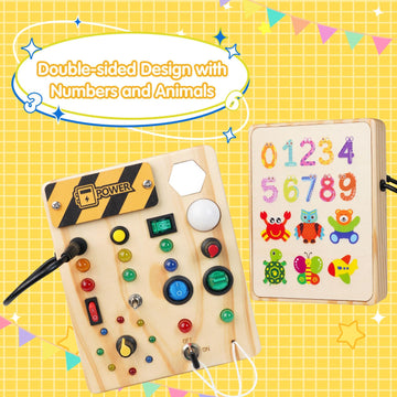 Sabdrau Montessori Busy Board Toys: Wooden Sensory Toy For Toddler With Led Light Up Switch, Educational/Christmas/Birthday Gift