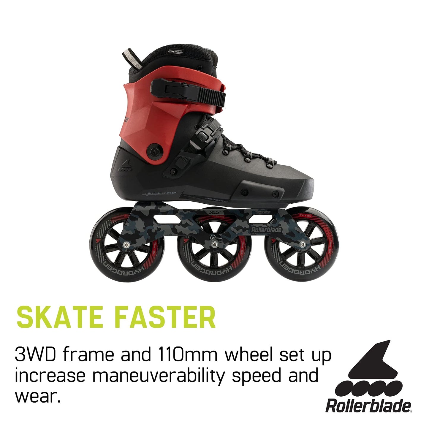 Rollerblade Twister 110 Unisex Fitness Inline Skates, Black/Red, Size 5/5.5, Urban Performance, Model 07220900741