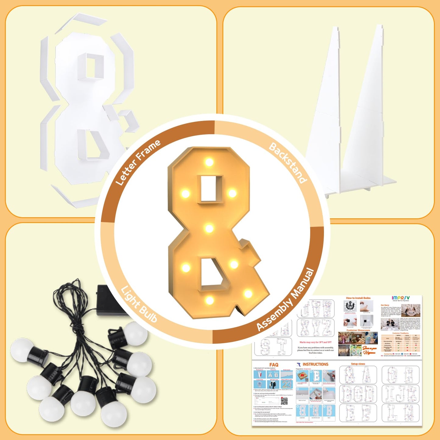 Imprsv 3Ft Block Marquee Letters, Marquee Light Up Letters For Birthday Baby Shower Party Backdrop Decor, Large Light Up Letters