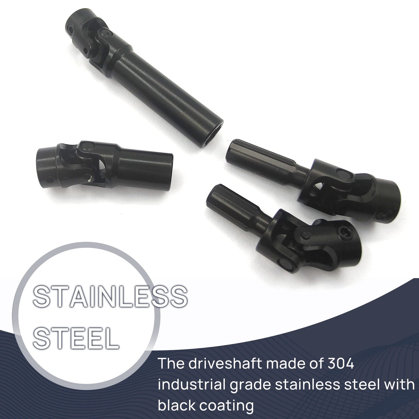 HOPLEX Stainless Steel Drive Shaft with Black Coating Front Rear Center Driveshafts for 1/18th TRX4M Defender Bronco RC Crawler