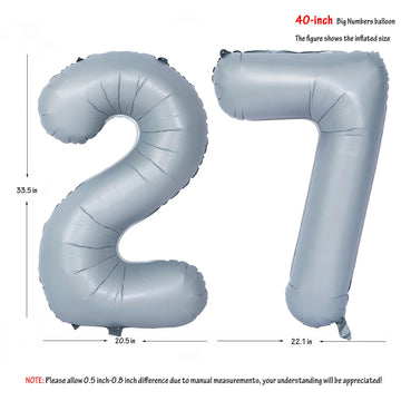 40 In Matte Gray Number Balloons Helium Foil Mylar Balloon Birthday Party Banquet Decoration 27