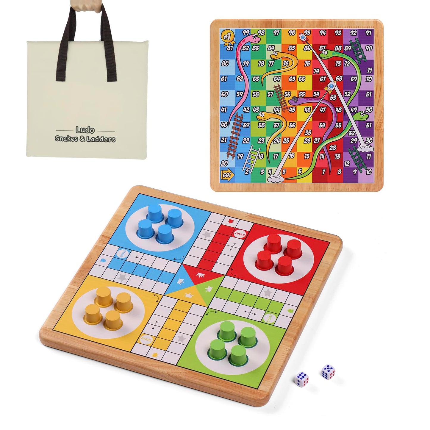 Crobyi 12 Inches Ludo Board Game + Snakes&Ladders Board Game, 2 In 1, Classic Board Game For Adults And Kids, Including 1 Game B
