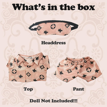 Clothes Compatible with LABUBU - Blue & White T Dress with Bow  Bracelet & Shoes | 4PCS Couture-Inspired Outfit for 8-Inch Dolls (Rosy Macaron)