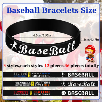 Deekin 36 Pcs Baseball Motivational Silicone Wristband Bracelets Baseball Party Favors Gifts Sports Prizes Birthday Party Suppli
