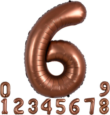 Toniful 40 Inch Coffee Brown Large Numbers Balloon 0-9 Birthday Party Decorations,Big Chocolate Number 6 Foil Balloon Digital 6