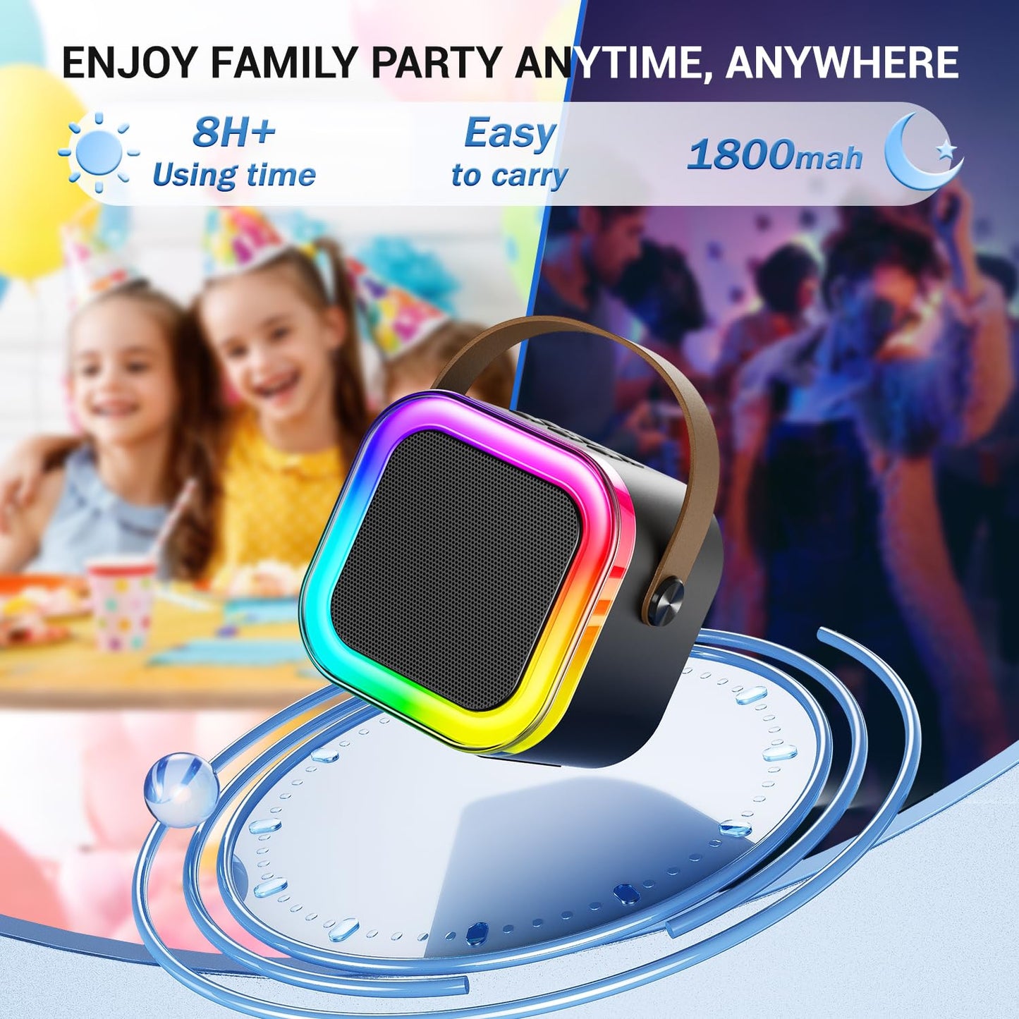 Kinglucky [All In One] Karaoke Machine With Bluetooth Speaker & 2 Wireless Microphones [Loud Sound & Dynamic Led Lights] Christm