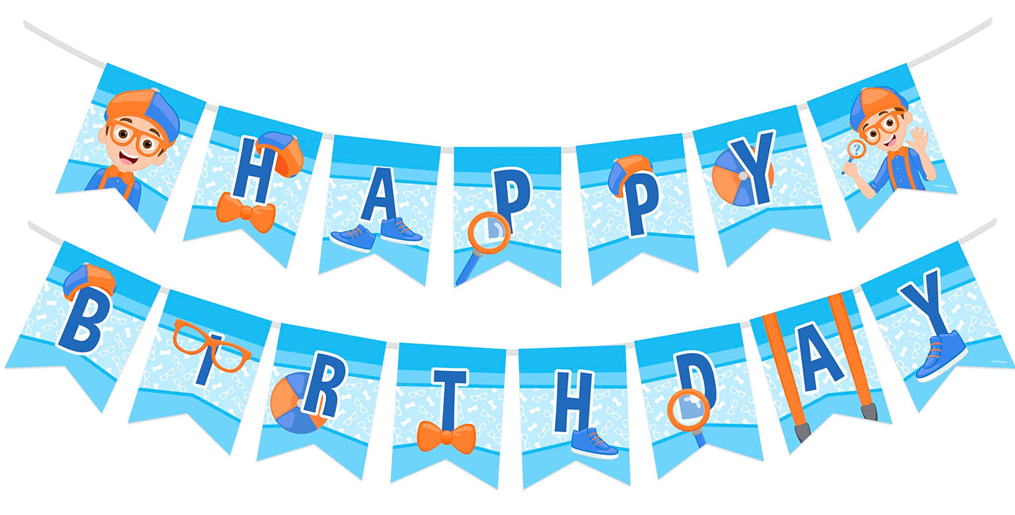 Treasures Gifted Officially Licensed Blippi Birthday Banner - Blippi Happy Birthday Banner - Blippi Birthday Party Supplies - Bl