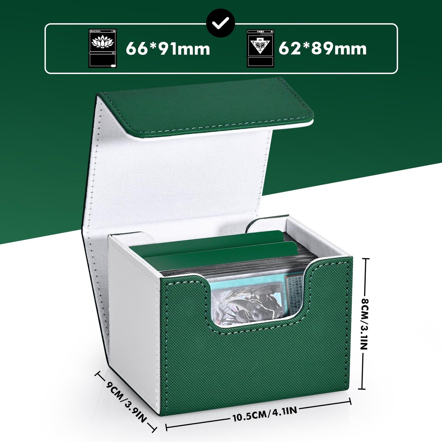 Zlca Card Deck Box For Trading Cards, Mtg Commander Deck Box Holds 120+ Single Sleeved Cards, Leather Magnetic Card Storage Box Fits For Tcg Ccg Magic Cards (White& Green)